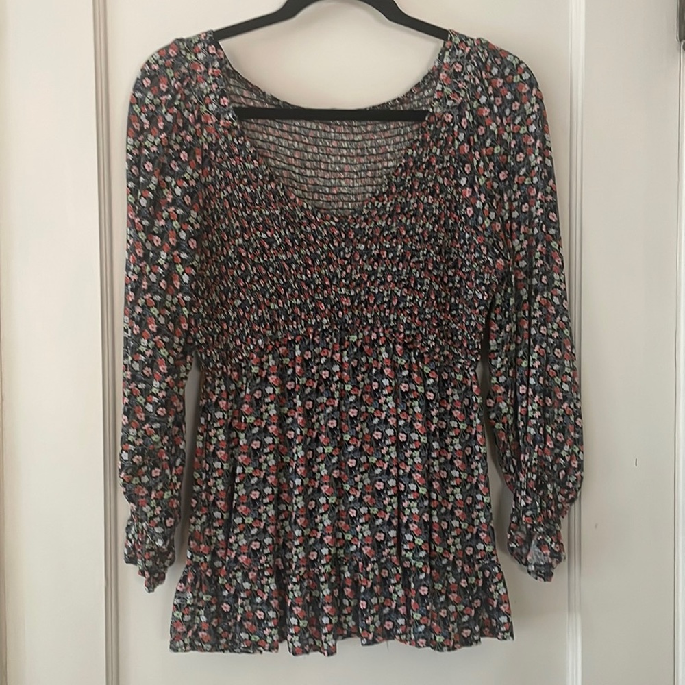Boutique Smocked Babydoll Top Size M